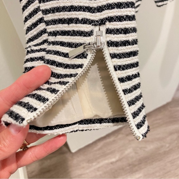 H&M jacket black and white gold metallic striped fitted zip-front blazer - Picture 11 of 16